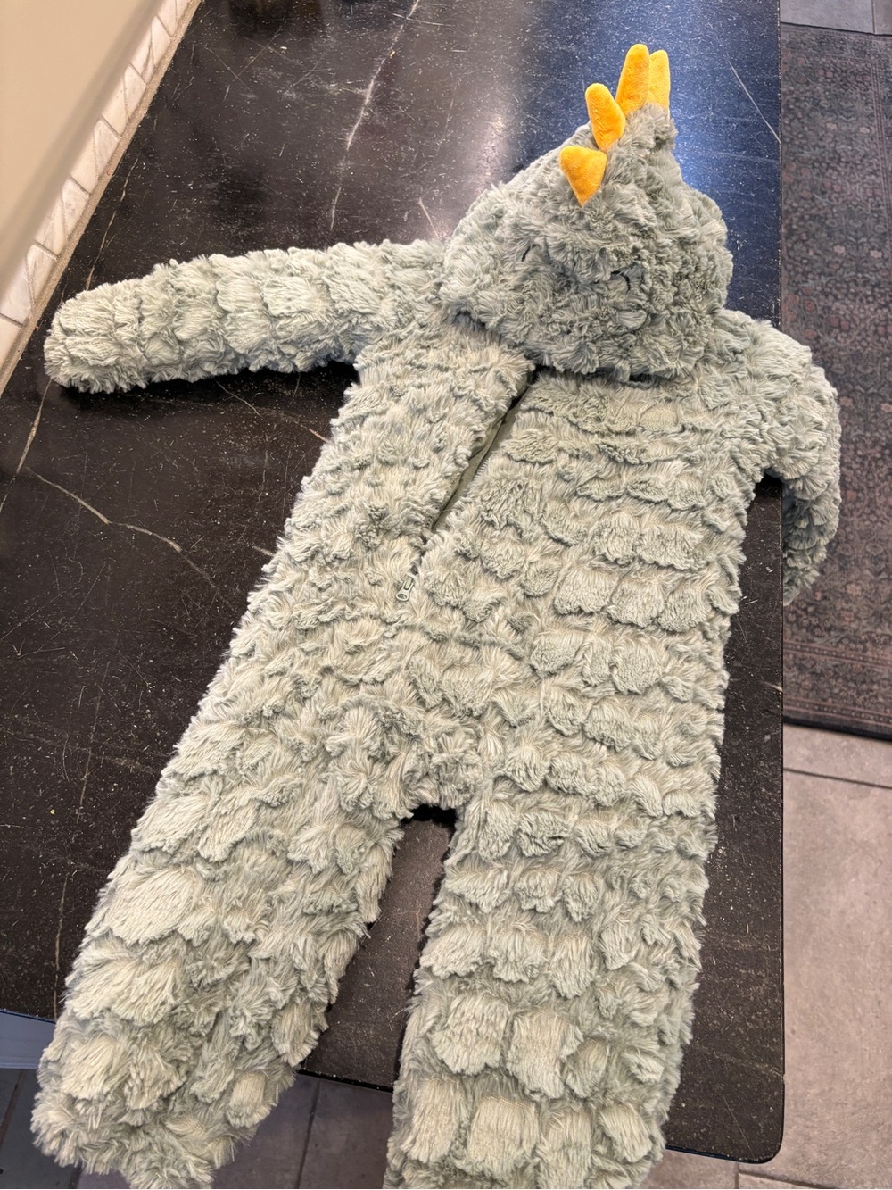Koala Kids Sage Green Plush Dinosaur Footie with Yellow Spikes